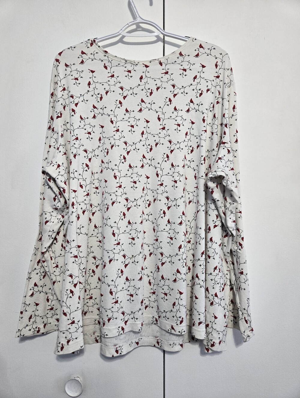Croft & Barrow Womens 3X Cardinal Bird Print Long Sleeve Cotton Top